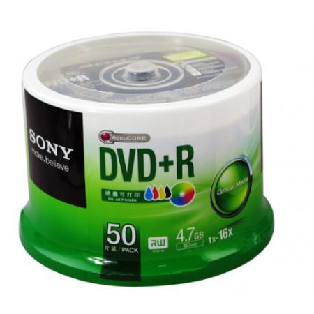 SONY 索尼  dvd刻录盘 光盘 空白光盘 4.7G 16X DVD+R 可打印 （50片桶装）