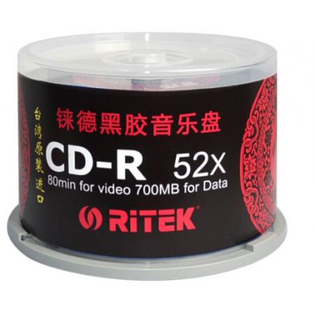 铼德(RITEK) 台产中国红黑胶音乐盘 CD-R 52速700M 空白光盘/光碟/刻录盘 桶装50片