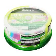 索尼（SONY）CD-R 光盘/刻录盘 48速700MB 桶装20片 五彩Audio音乐可打印