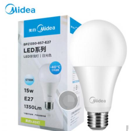 美的（Midea） LED节能灯泡 球泡 15W E27大螺口 5700K 日光色/3000K 暖白色 单只装 