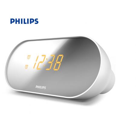 飞利浦（PHILIPS）AJ2000 数码时尚 双闹钟 LED镜面显示屏 收音机FM 音乐播放 白色 