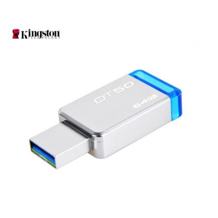  金士顿（Kingston）64GB USB3.1 U盘 DT50 蓝色 金属外壳 无盖设计