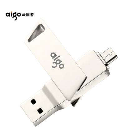 爱国者（aigo）64GB Micro USB USB3.0 手机U盘 U385 银色 双接口手机电脑两用