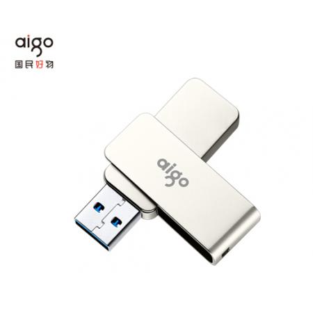 爱国者（aigo）128GB USB3.0 U盘 U330金属旋转系列 银色 快速传输 出色出众