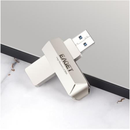 忆捷（EAGET）128GB USB3.0 U盘 F70升级版高速全金属360度旋转车载优盘珍珠镍色