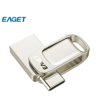 忆捷（EAGET）64GB Type-C USB3.1 手机U盘 CU31 高速全金属双接口 安卓手机电脑两用优盘 珍珠镍色