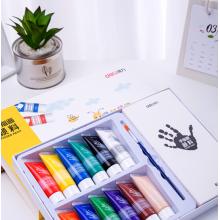 得力(deli)12色20ml 手指画颜料套装易水洗  美术用品色彩涂鸦 管装73872