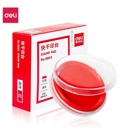 得力(deli)φ80mm透明圆形财务快干印台印泥 办公用品 红色9863