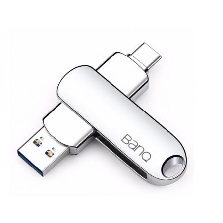 banq 64GB Type-C3.1 USB3.0 U盘 C91高速款 银色 OTG手机电脑两用优盘全金属360度旋转设计