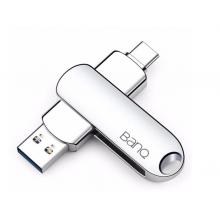 banq 64GB Type-C3.1 USB3.0 U盘 C91高速款 银色 OTG手机电脑两用优盘全金属360度旋转设计