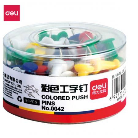得力(deli)彩色工字钉 软木画板按钉 绘画图钉 80枚/筒得力0042