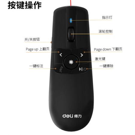 得力(deli)空中鼠标飞鼠  可充电液晶屏激光笔 教鞭 PPT无线演讲演示器翻页器 幻灯片遥控器翻页笔 红光2803