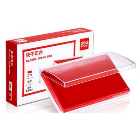得力(deli)137*88mm透明外壳方形快干印台印泥 办公用品 红色9864