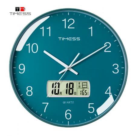 Timess 挂钟 客厅万年历钟表北欧简约石英钟表挂墙卧室时钟薄边家用日历挂表 P66-4 抹茶绿35厘米