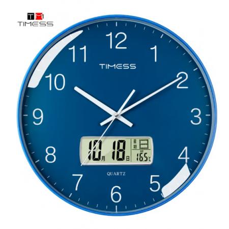 Timess 挂钟 客厅万年历钟表北欧简约石英钟表挂墙卧室时钟薄边家用日历挂表 P11-3 蔚蓝色25厘米