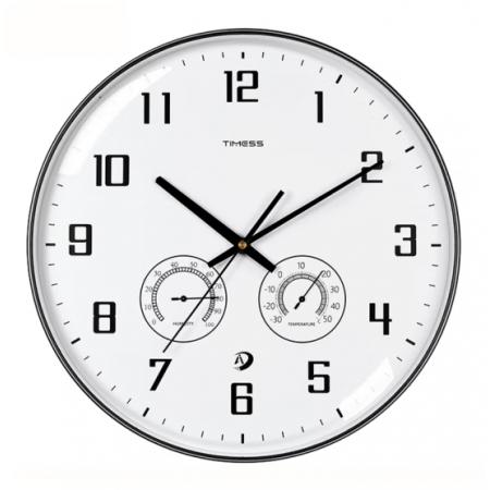 Timess 挂钟客厅时钟表温湿度计挂表现代简约轻奢自动对时全时区智能表免打孔挂墙 Q19-1 钢琴黑 直径35厘米