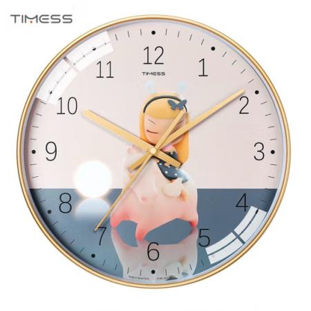 Timess 卡通儿童钟表客厅挂钟时尚简约时钟家用创意卧室石英钟现代大气挂表挂墙 QF2109-3 海马女孩 【10英寸】