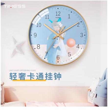 Timess 卡通儿童钟表客厅挂钟时尚简约时钟家用创意卧室石英钟现代大气挂表挂墙 QF2109-1 海豚女孩 【10英寸】