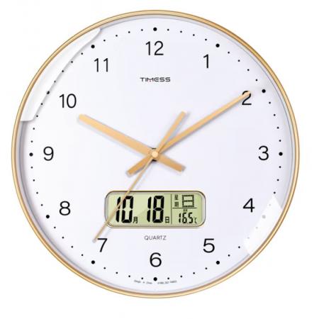 Timess 时尚简约钟表客厅挂钟2022新款万年历温度家用时钟卧室石英钟挂表挂墙 P67-2 暖阳深秋 【12英寸】