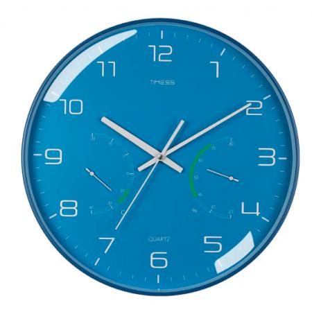 Timess 挂钟 时尚简约钟表客厅时钟温湿度轻奢创意薄边卧室石英钟免打孔挂表挂墙 QF2102-2【清浅河水】+温湿度12英寸