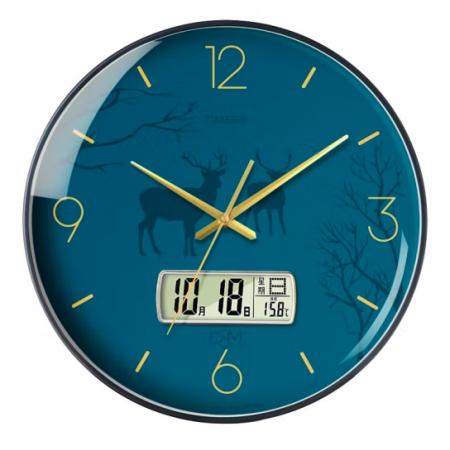Timess 挂钟钟表客厅创意北欧时钟万年历温度石英钟简约轻奢表挂墙 P50B-6【30厘米日历款】