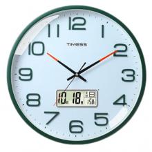 Timess 挂钟客厅钟表家用时钟挂墙智能感光万年历温度显示现代简约16英寸挂表石英钟 P74B-2蒂芙伲绿【智能光感科技】 直径40厘米