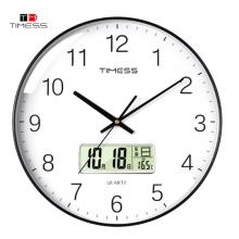 Timess 挂钟 客厅万年历钟表北欧简约石英钟表挂墙卧室时钟薄边家用日历挂表 P66-1 钢琴黑35厘米