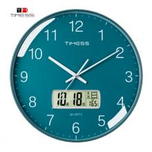 Timess 挂钟 客厅万年历钟表北欧简约石英钟表挂墙卧室时钟薄边家用日历挂表 P66-4 抹茶绿35厘米