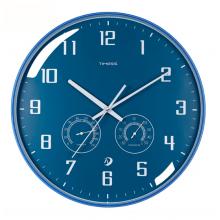 Timess 挂钟客厅时钟表温湿度计挂表现代简约轻奢自动对时全时区智能表免打孔挂墙 Q19-4 蔚蓝色 直径35厘米