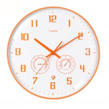 Timess 挂钟客厅时钟表温湿度计挂表现代简约轻奢自动对时全时区智能表免打孔挂墙 Q19-5 华丽橙 直径35厘米