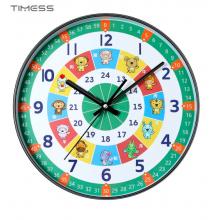 Timess 儿童早教时尚钟表客厅挂钟卡通创意简约识字时钟家用卧室石英钟表挂墙 QF2115-3 十二生肖 【12英寸
