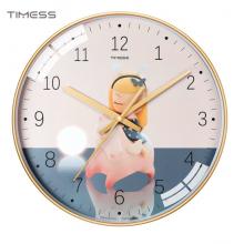 Timess 卡通儿童钟表客厅挂钟时尚简约时钟家用创意卧室石英钟现代大气挂表挂墙 QF2109-3 海马女孩 【10英寸】