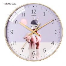 Timess 卡通儿童钟表客厅挂钟时尚简约时钟家用创意卧室石英钟现代大气挂表挂墙 QF2109-4 独角兽女孩 【10英寸】