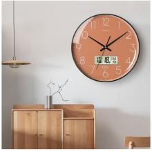 Timess 挂钟钟表客厅创意北欧时钟万年历温度石英钟简约轻奢表挂墙 P52-3【35厘米日历款】