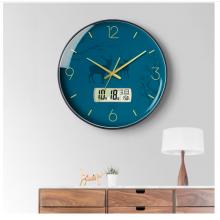 Timess 挂钟钟表客厅创意北欧时钟万年历温度石英钟简约轻奢表挂墙 P50B-6【30厘米日历款】