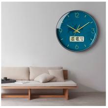 Timess 挂钟钟表客厅创意北欧时钟万年历温度石英钟简约轻奢表挂墙 P50B-6【30厘米日历款】