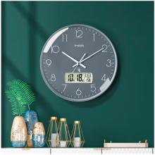 Timess 挂钟 电波钟客厅万年历钟表时尚简约北欧双日历温度时钟自动对时智能钟表挂墙表 深空灰30CM电波款
