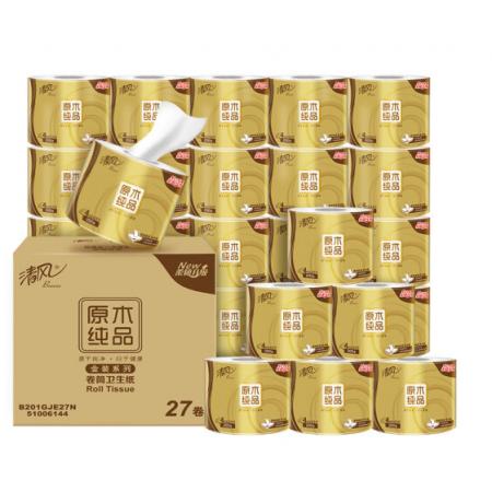  清风 (APP) 卷纸 原木纯品 金装 有芯卷纸 4层加厚200克 卫生纸*27卷 (母婴可用 可冲水 新老包装随机发货）