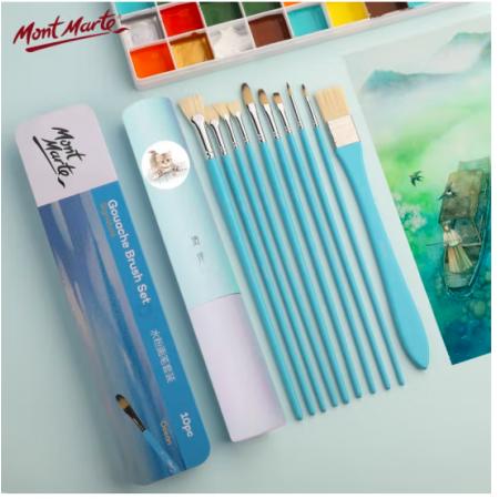 蒙玛特(Mont Marte)海洋铁盒10支装水粉笔 猪鬃水彩画笔丙烯颜料画画笔美术勾线笔儿童油画笔套装BMHS1011