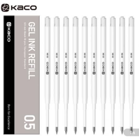 KACO欧规G2中性笔笔芯0.5mm按动水笔替芯10只装黑色