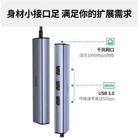 绿联 Type-C扩展坞拓展坞网线转接头USB3.0转千兆网卡口分线器转换器雷电3/4通用苹果MacBook华为联想笔记本