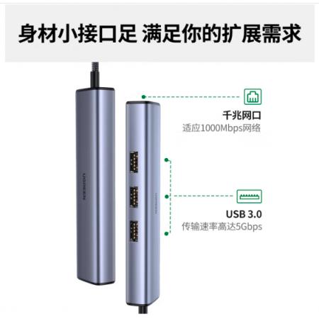 绿联 Type-C扩展坞拓展坞网线转接头USB3.0转千兆网卡口分线器转换器雷电3/4通用苹果MacBook华为联想笔记本