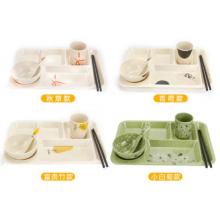 密胺四格多格分餐盘六格学校快餐盘长方形塑料餐具餐馆食堂盘套装 加厚五件套(白色)