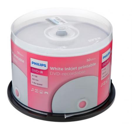 飞利浦（PHILIPS）DVD-R空白光盘/盘面可打印/刻录盘 16速4.7G 可打印盘 桶装50片