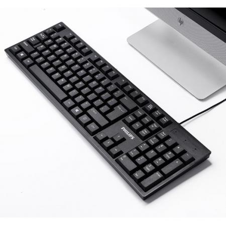 飞利浦（PHILIPS）SPT6234键鼠套装 有线键盘鼠标 防溅洒设计 商务办公 笔记本电脑外接键盘 USB键盘 黑色
