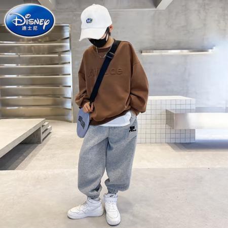 迪士尼（Disney）男童秋装运动套装2024新款儿童秋季大童12岁男孩初中生春秋款童装 ATT字母套装-咖啡色 140cm