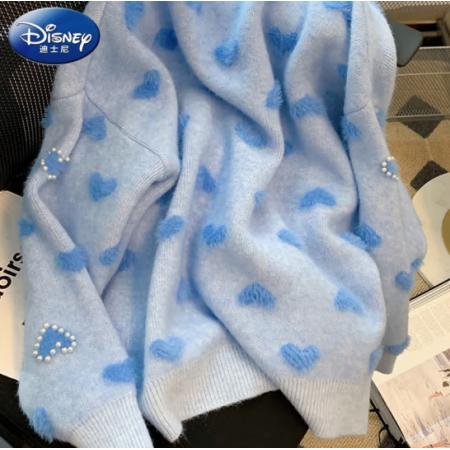 迪士尼（Disney）套头毛衣女春秋冬季加绒加厚高中初中学生女孩内搭打底针织衫上衣 蓝色 M(95-105斤)