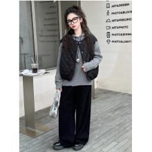 安踏 女童秋冬马甲套装2024新款大童毛衣阔腿裤休闲韩系女孩春秋衣服潮 单件--黑色裤子--加绒【秋冬款】 160cm
