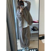 安踏 运动套装女秋季ins潮学生韩版宽松显瘦时尚网红休闲两件套跑步服 咖啡色【两件套】 M85-105斤