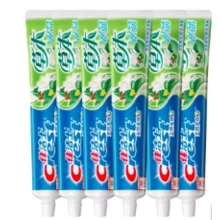 佳洁士草本水晶牙膏清新口气含氟防蛀清爽薄荷90g*6